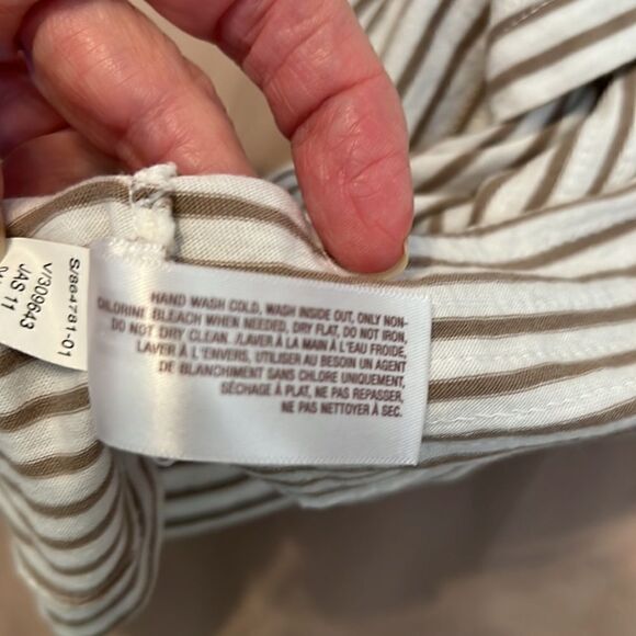 Old Navy szS tan/white stripped tank w/sequins on front raw edges on trim EUC - Picture 6 of 8